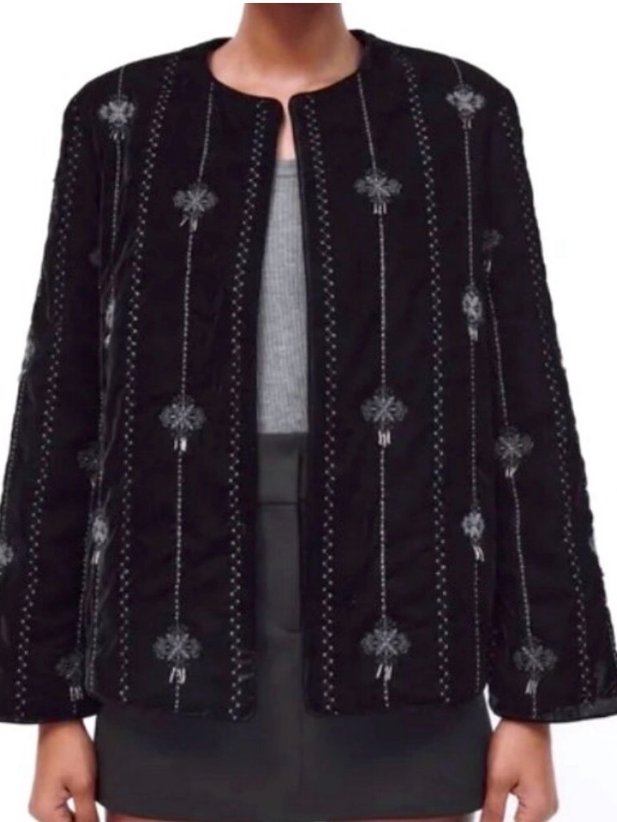Nwot Black Velvet Embroidered Jacket